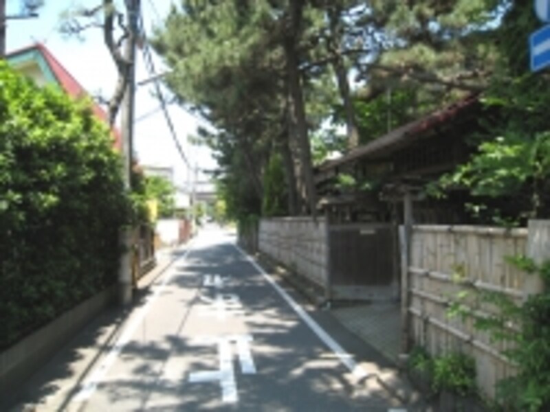 湘南白百合学園近くの住宅街。海辺の近くらしく松の木も多い。ほとんど人通りはなく、江の島の喧騒が嘘のよう