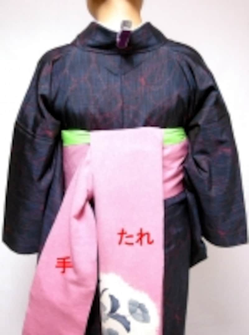 仮紐は巻いた帯の上側に掛ける