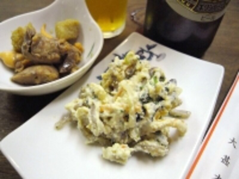 白和えと、奥は平目の肝・子とタコの子。これがとろっと優しい甘みでウマかった！