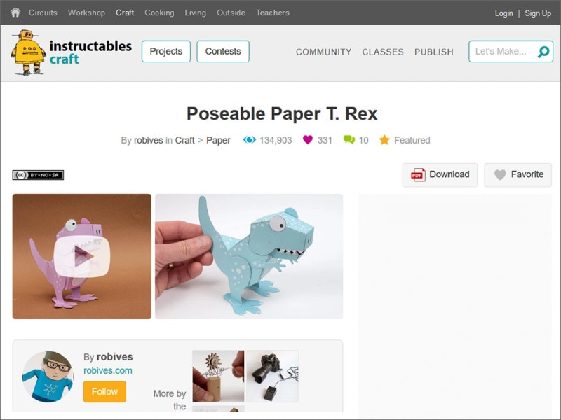 恐竜ペーパークラフト instructables.com Poseable Paper T. Rex