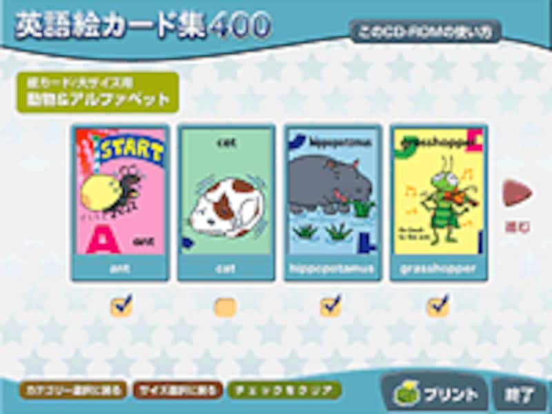 印刷カードを選択(画像は大サイズ選択時)