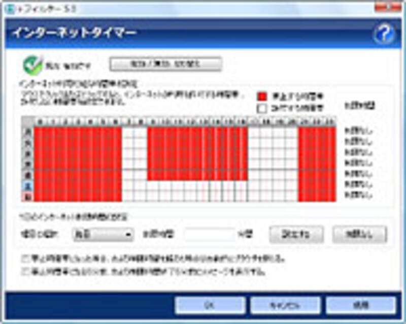 曜日ごとに利用可能時間を設定できるインターネットタイマー