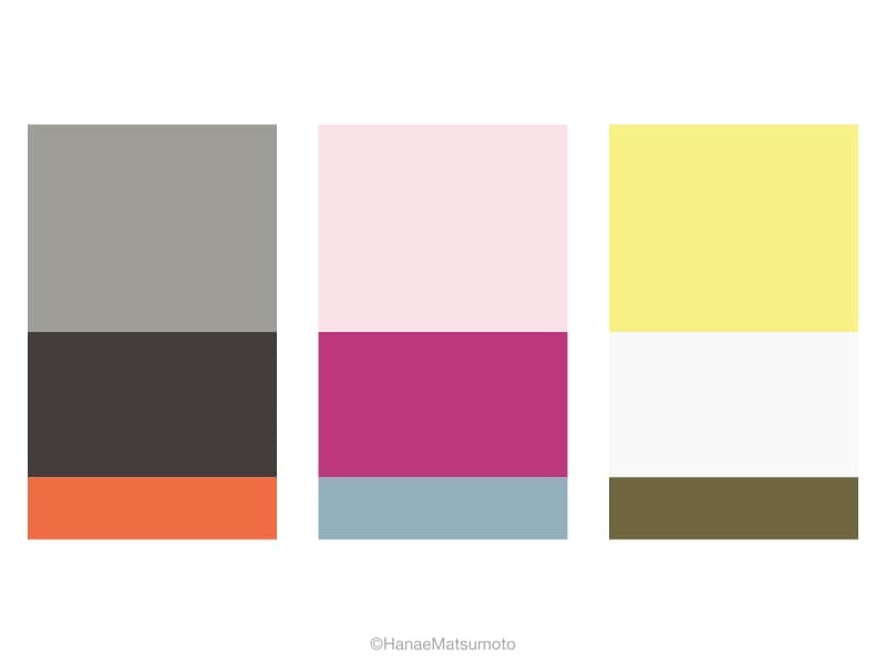ウィンタータイプの女性におすすめしたい、ウィンター以外のタイプの色を組み合わせた配色例