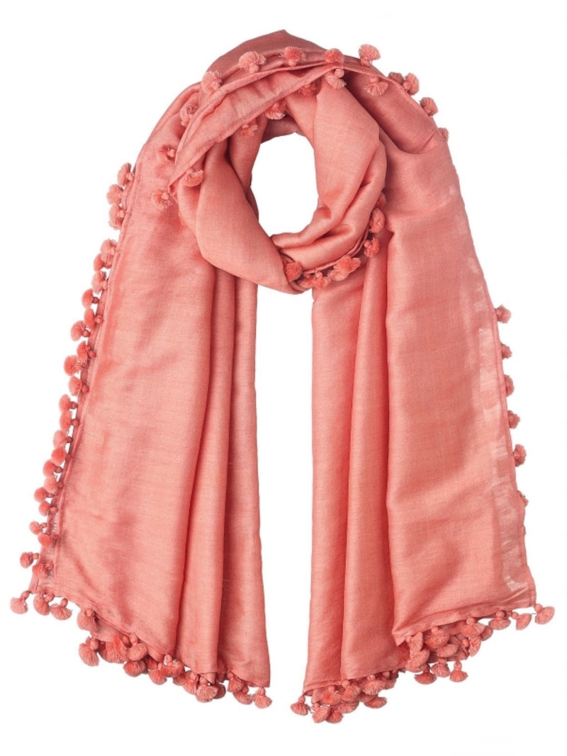 CITRUS(シトラス) シルクウール ポンポンストール 100x200cm コーラル