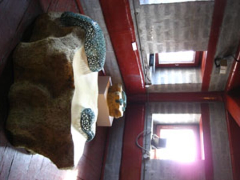 Sui Jianguoによる、ネットと石による彫刻作品。