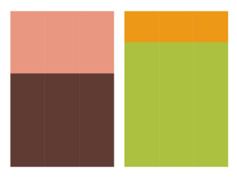 サーモンピンク、ライムグリーン、パンプキンの配色例