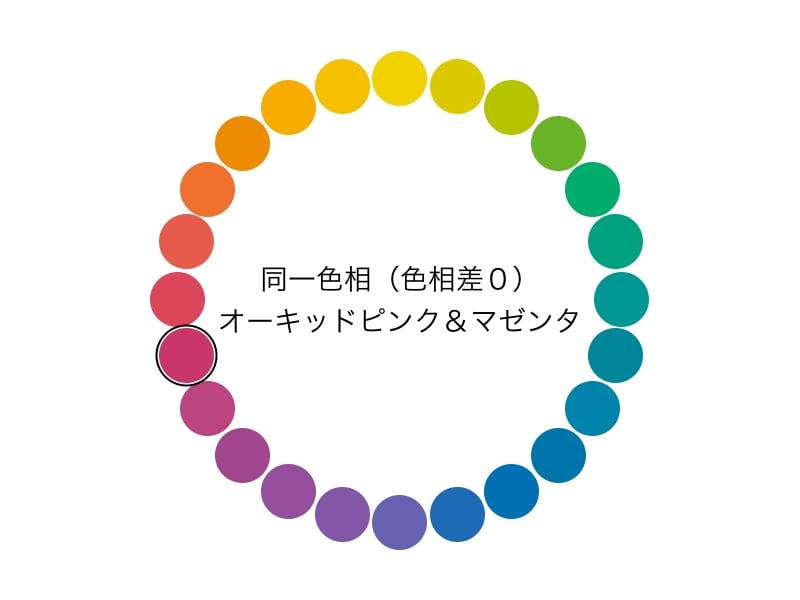 同一色相配色とは、色相差が0度の組み合わせのこと