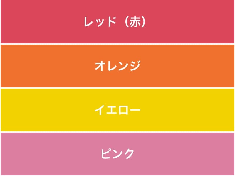 赤を中心とした暖色系のイメージを活用しましょう。