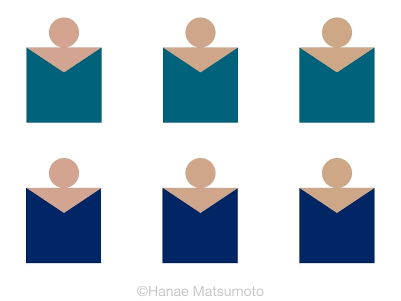 上段はピーコックブルー、下段はミネラルブルー 肌色は、左側はピンク系、中央はナチュラル系、右側はオークル系