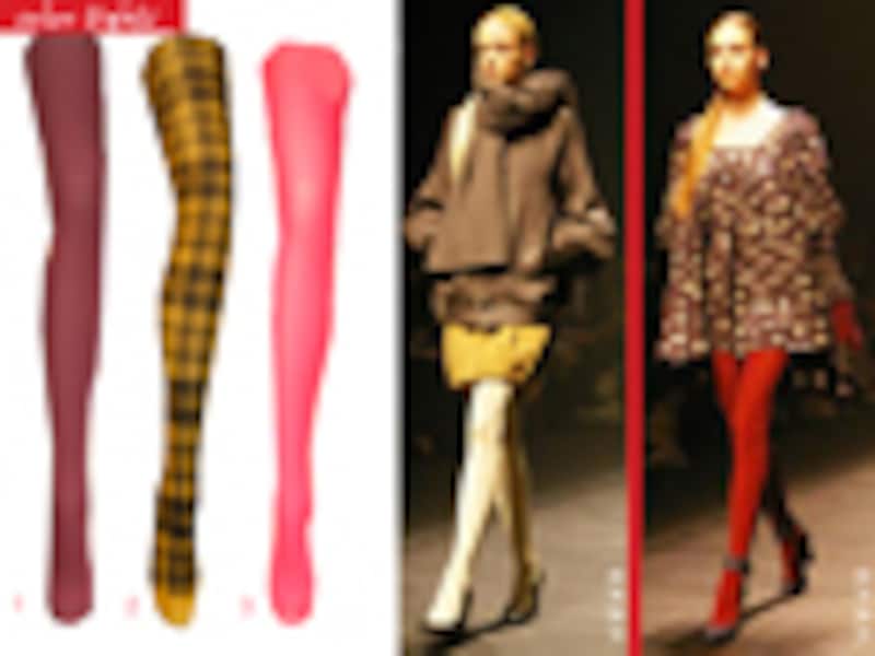 秋の黒＆グレーにカラータイツで差し色を！