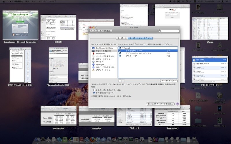 アプリケーションの切り替えの革命ともいえるExposé。意識しないとあまり使わないようになってしまうのが残念(クリックで拡大)