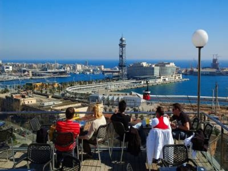 晴れた日の地中海の景色が素晴らしいモンジュイックの丘。