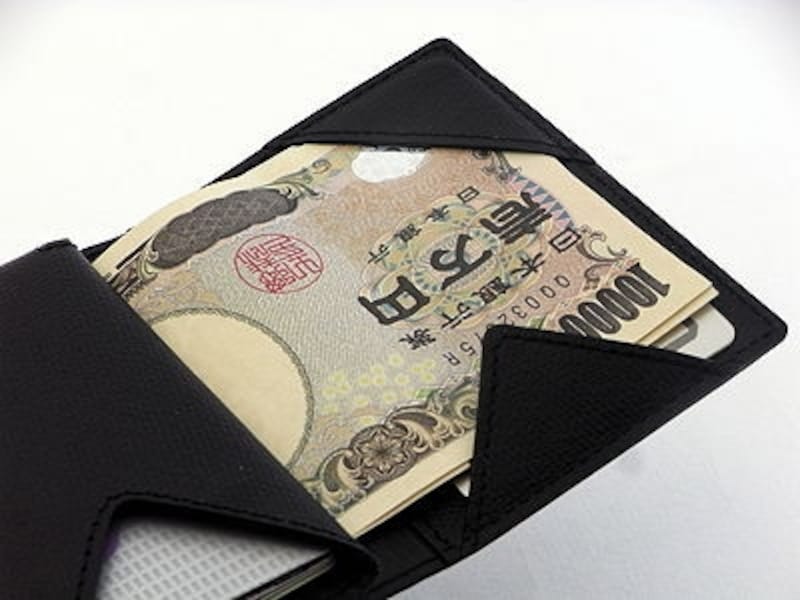 紙幣の下にICカードを入れられる。また、その下にも隠しポケットが。