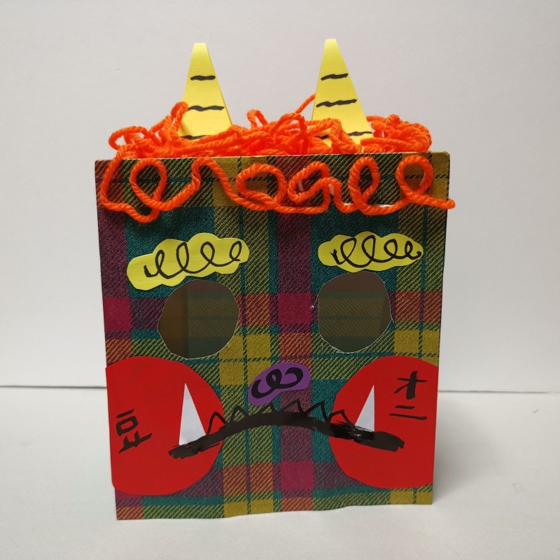 紙袋で鬼のお面を製作!乳児・4歳 5歳 6歳向け節分工作