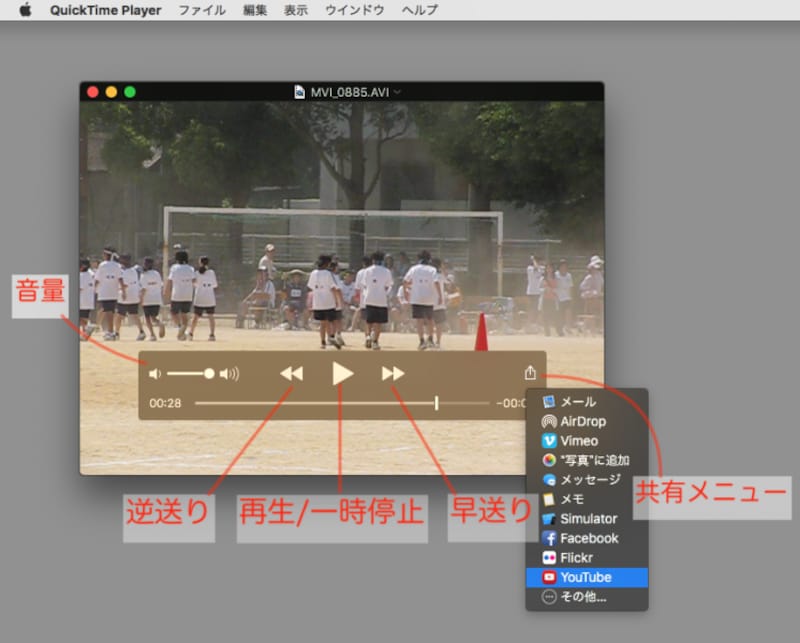 中央下に表示されている「再生コントロール」を使って動画の再生をコントロールします（クリックで拡大）