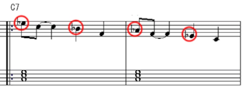 譜例4「ブルース」