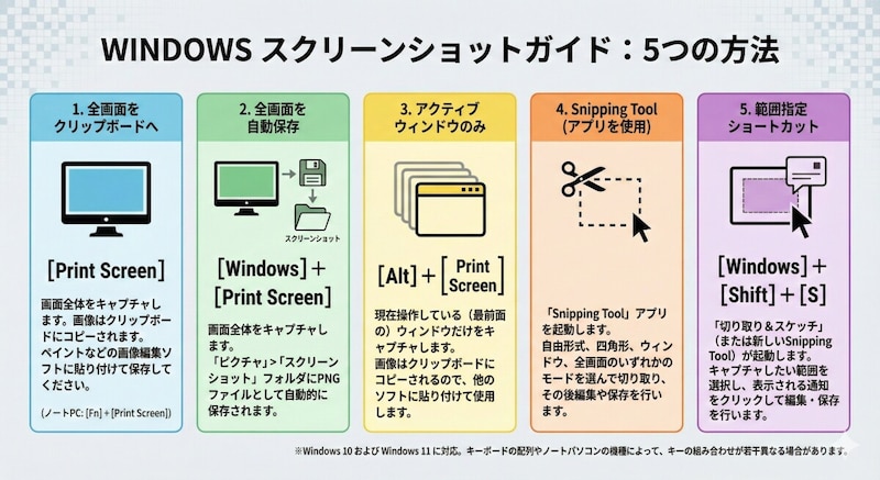 Windows10/11のパソコンでスクリーンショットを撮る5つの方法