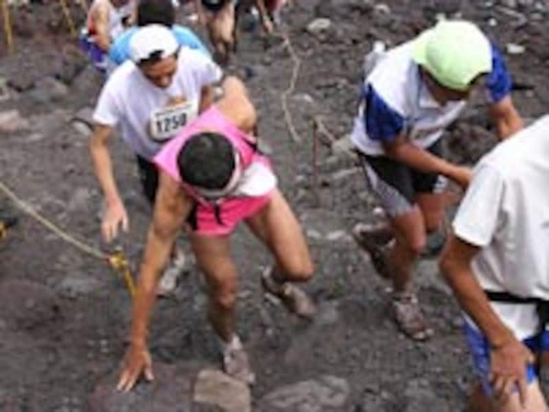 腕も使ってよじ登る