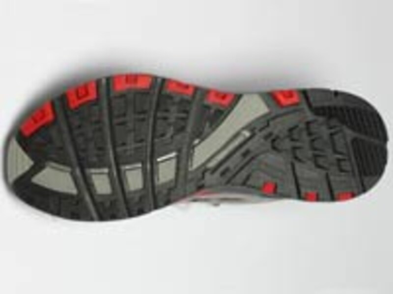 グレーの部分には細かい横溝が刻まれ平滑な路面での滑りを防ぐ