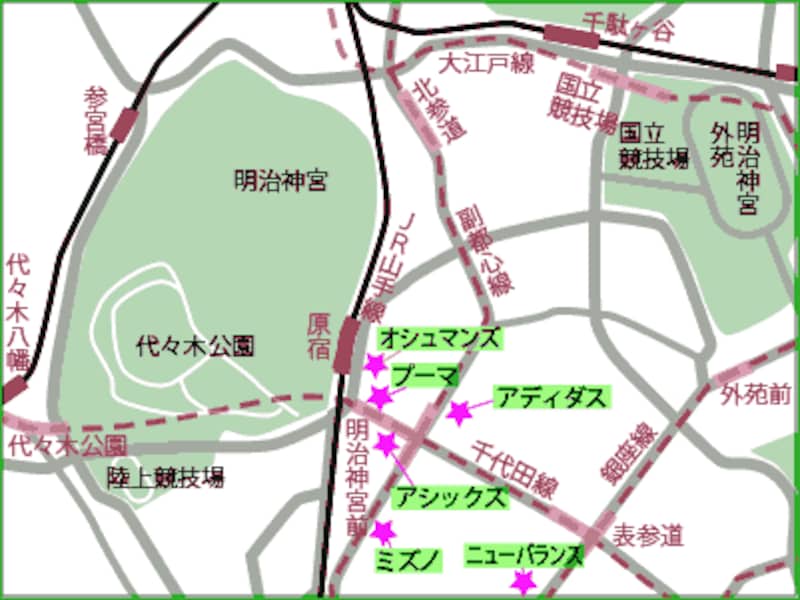 原宿激戦地図！代々木公園と神宮外苑の両方で走ることができる