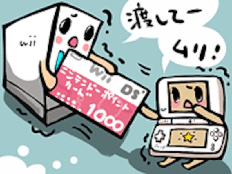 ニンテンドーポイントカードを取り合うWiiとDSiの図
