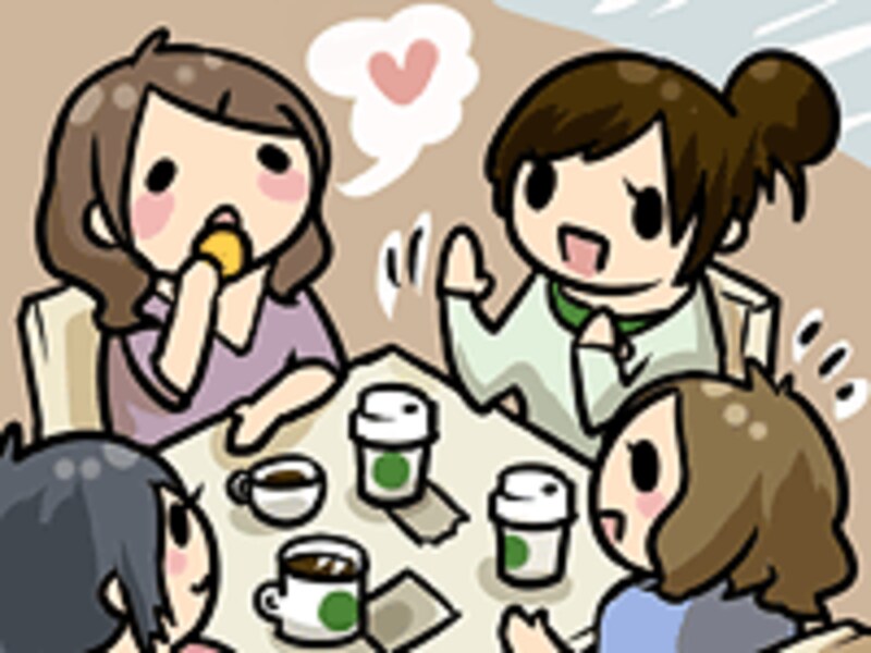 喫茶店でおしゃべりをする図