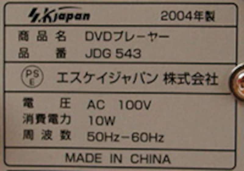 メーカー表示のクローズアップ