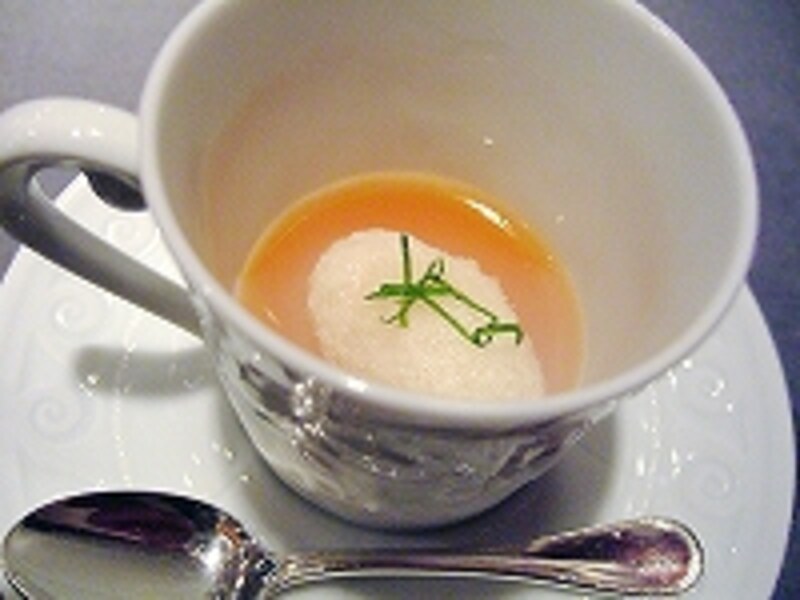 夕張メロンのジュレとライチのシャーベット