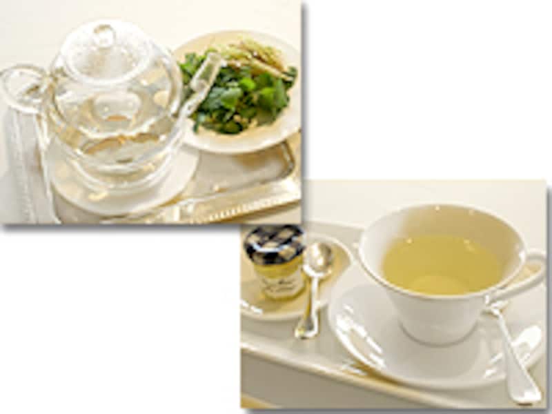 ハーブティーはその場で抽出＆蜂蜜つき。