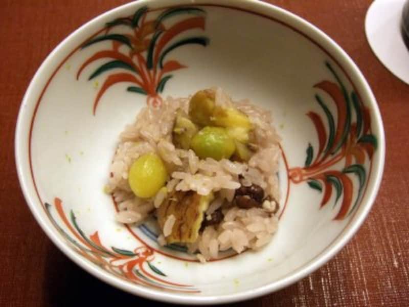 栗のおこわ 栗と銀杏と小豆入り。