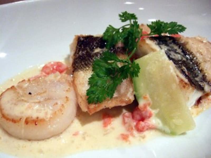 コチのロースト シャンパンクリームソース。