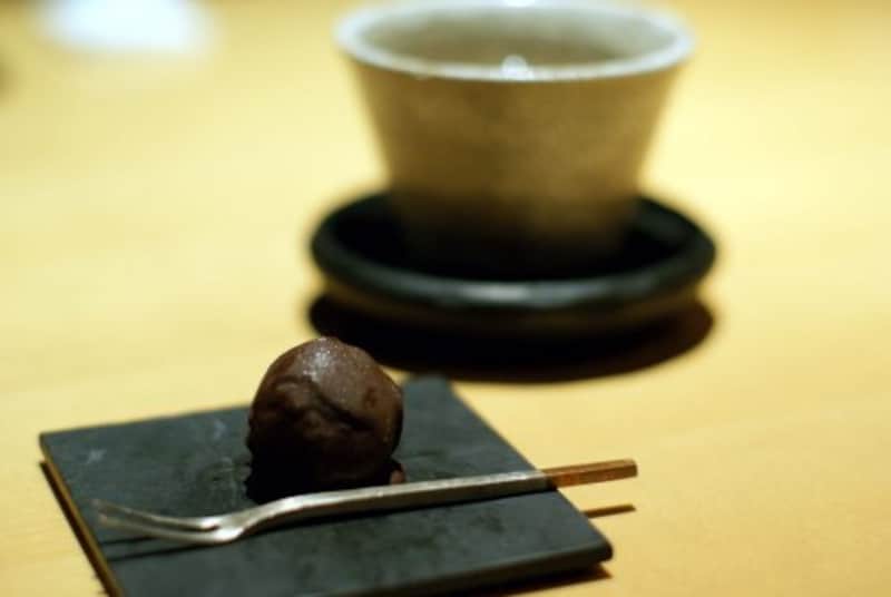 南瓜のトリュフ仕立て&焙じ茶。