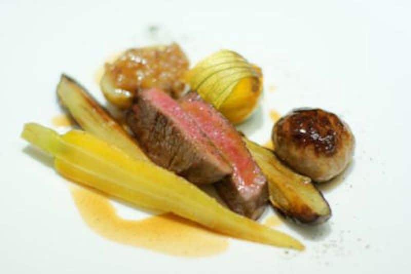 鹿児島牛イチボ スティックアッシェ 花ズッキーニ 黄人参。