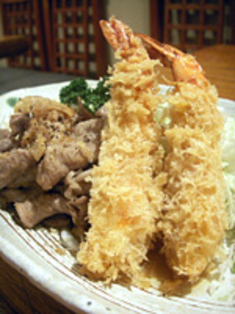 海老としょうが焼定食