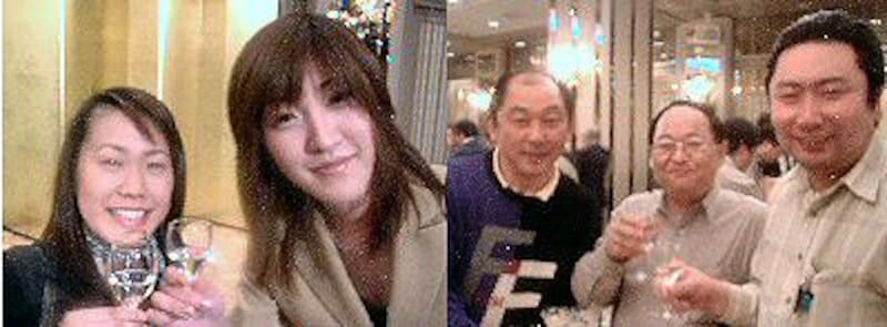 <美女も飲むの図=左><仙台からのお客さんの図。上機嫌=右>