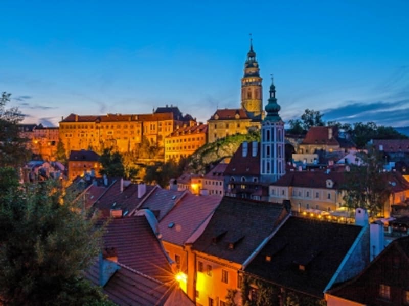 チェスキー・クルムロフ歴史地区の夕景