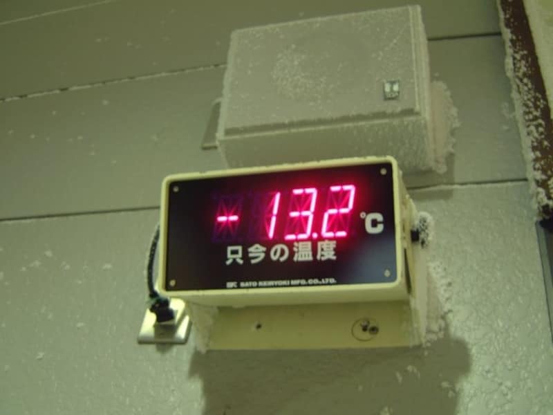 樹氷ライトアップ時の地蔵山頂駅の温度
