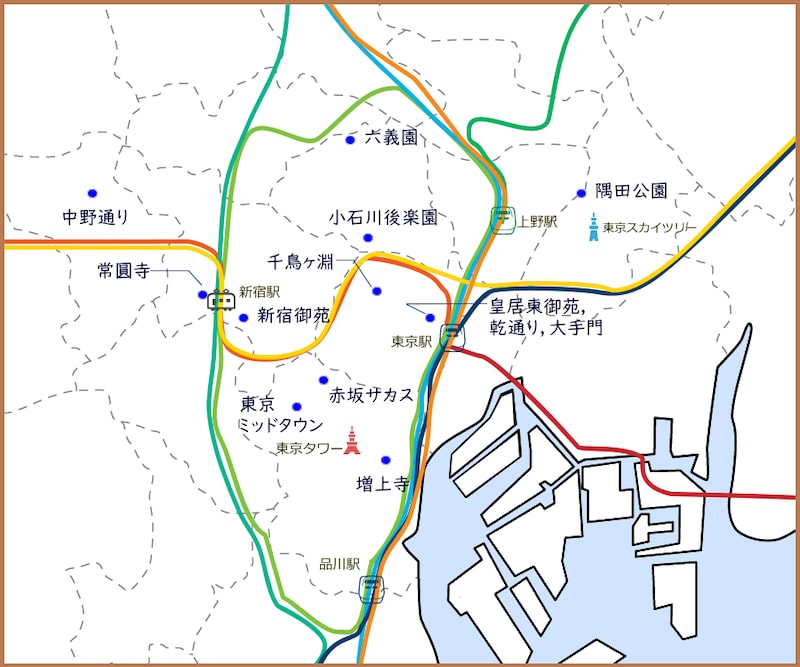 東京さくら散歩・桜の名所の位置関係