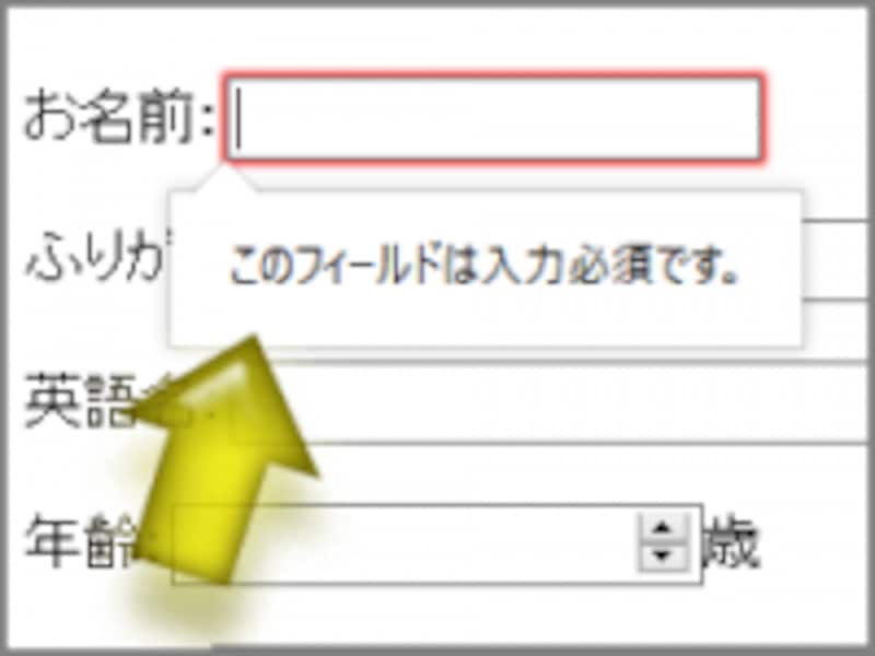 空欄のまま送信しようとすると警告される (Firefoxでの表示例)
