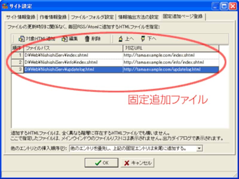 常にRSSに含めるファイルを指定
