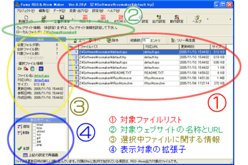 Fumy RSS & Atom Maker メインウインドウ