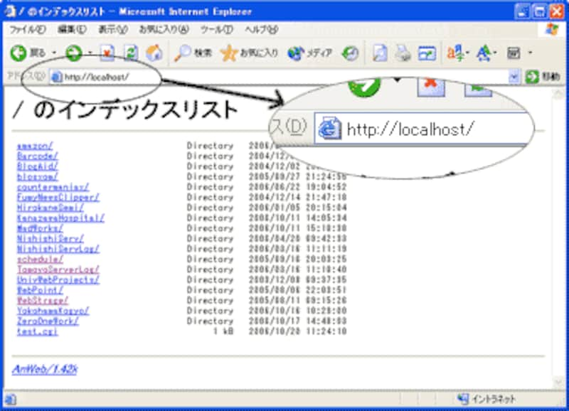 localhostをブラウザで表示させたところ