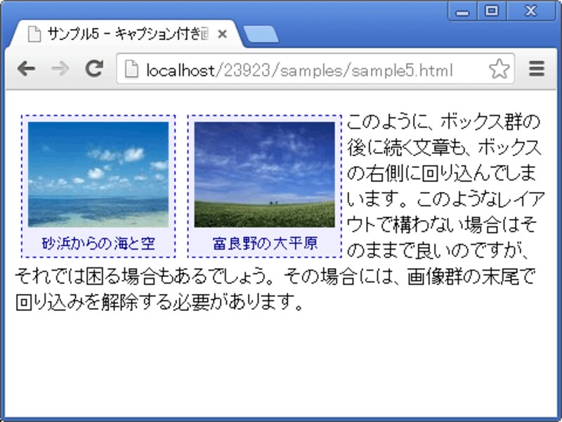 回り込み解除の記述がない場合は、このように表示されてしまう。