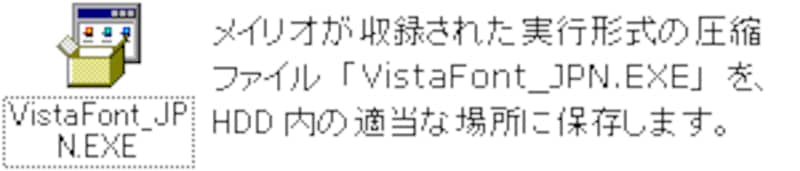 「メイリオ」の収録されたVistaFont_JPN.EXE