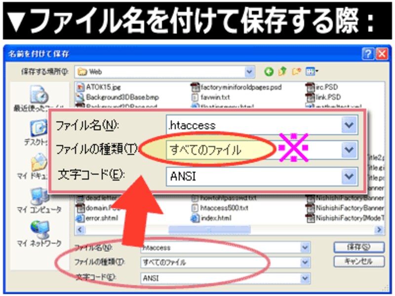 「.htaccess」の名称に拡張子が付加されないよう注意