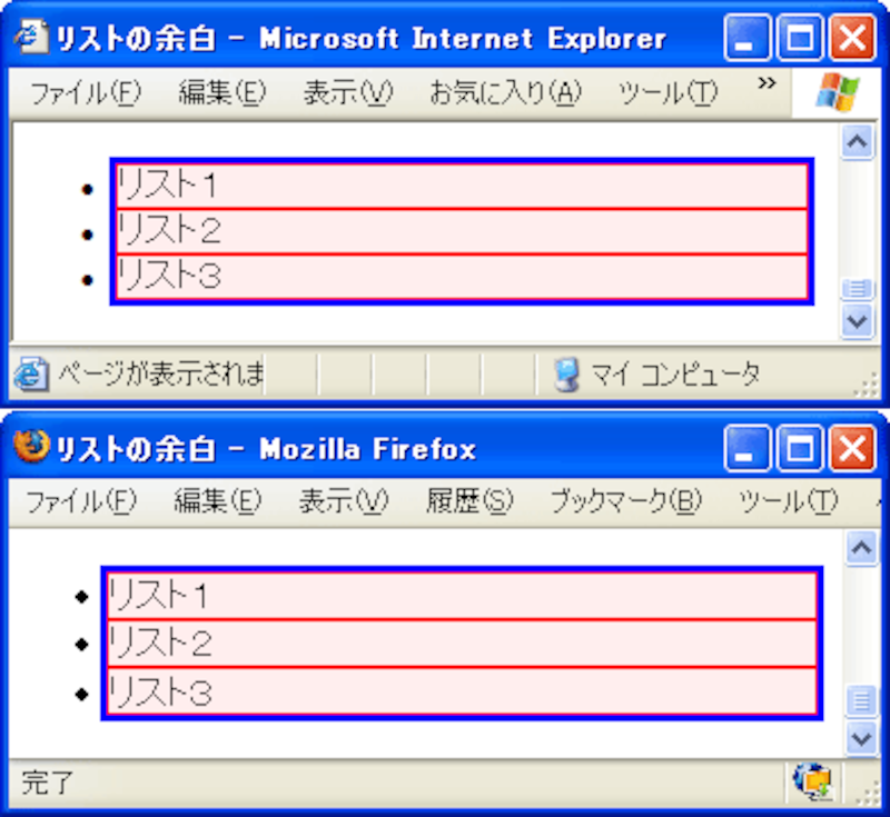 ブラウザ間の差をなくした例（IEのスタイルに合わせた場合）