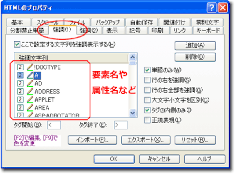 色分け設定のカスタマイズ「強調(1)」項目