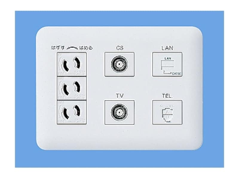TVやCS、電話やインターネットを利用できるコンセント。1ヵ所からまとめて配線できるのがメリット。 [マルチメディアコンセントWTF34155WK]undefined パナソニック エコソリューションズundefinedhttp://sumai.panasonic.jp/