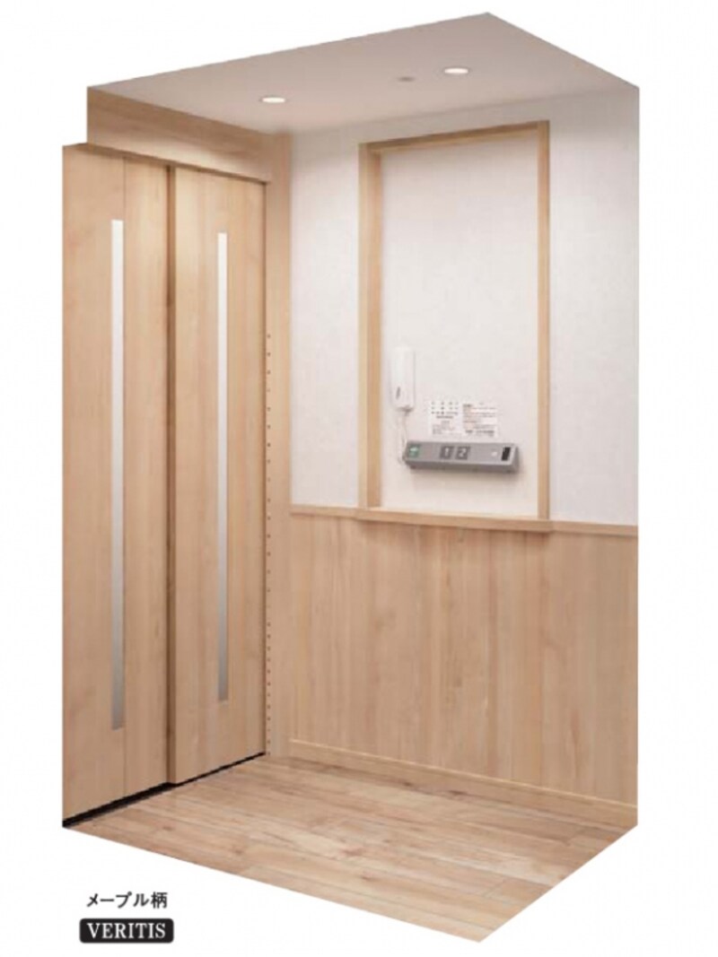 落ち着きのある木質調デザイン。ルーム内の奥行きは1290mmとゆったりとしたサイズ。3人乗り。[XLクラシックV]　 パナソニックエコソリューションズ　http://sumai.panasonic.jp/
