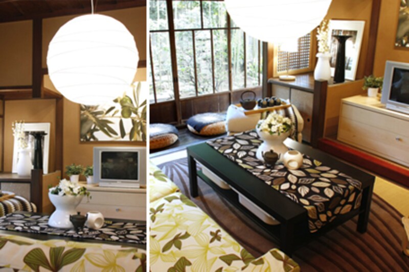 家族が集まるリビングは、ラグと照明でソファ周りに意識を集中